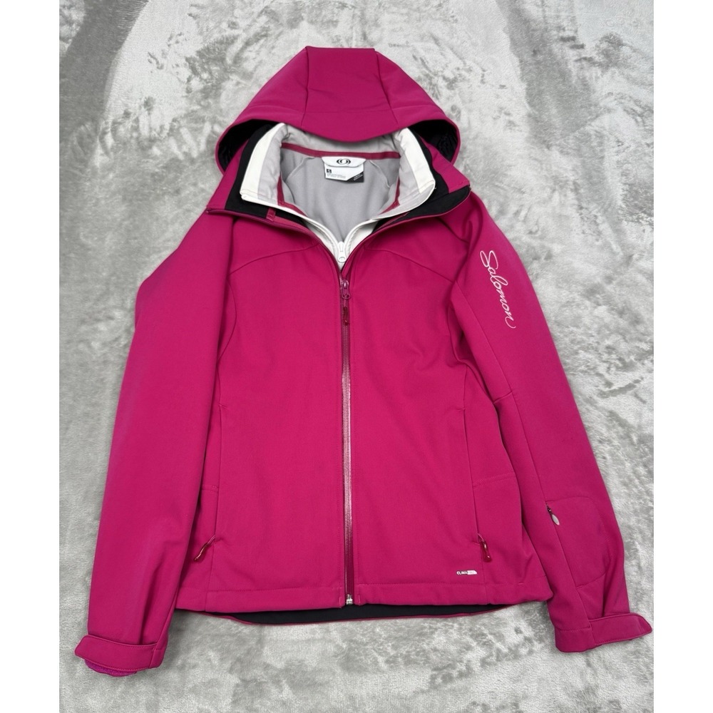 Salomon 2pc Soft Shell Jacket Set Womens Small S Pink White Hooded Coat Wind Ski - Picture 2 of 16